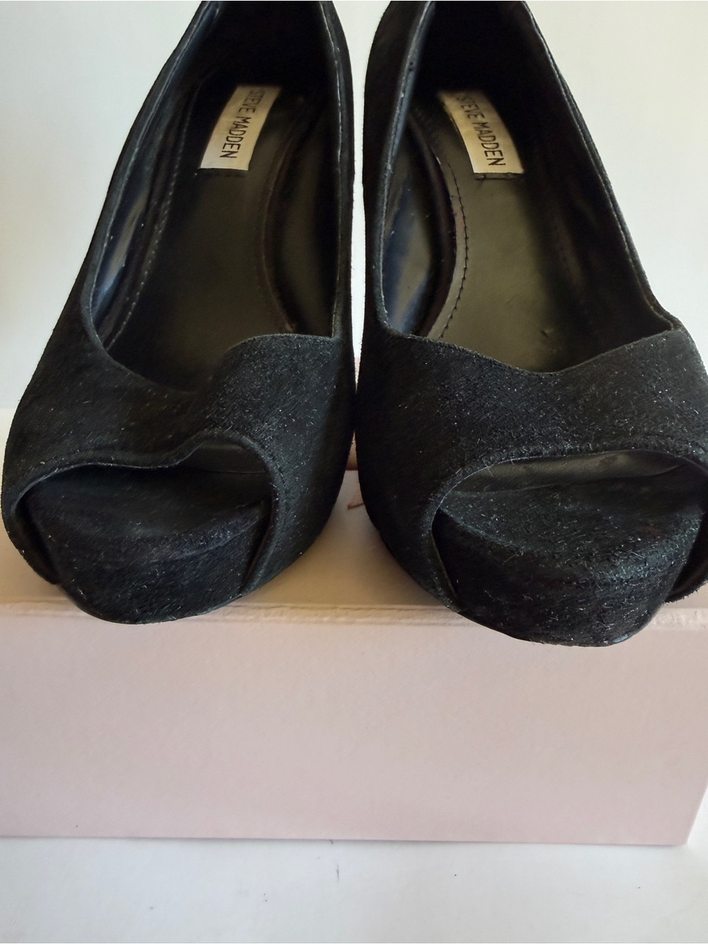 PreLoved Steve Madden Black Suede Y2K Peep Toe Platform Pumps 7.5 Fair Condition - Picture 10 of 17